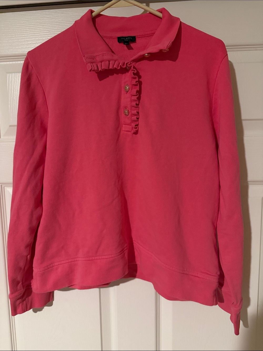 Talbots Hot Pink Ruffle-Placket Sweatshirt